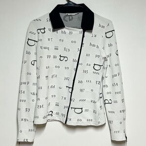Rayure Paris France funky white with black printed symbol jacket Sz 44 10-12 US